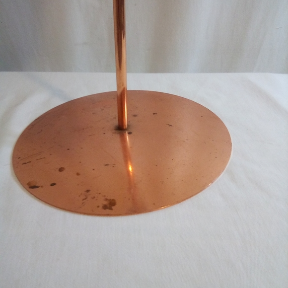 Vintage Hand Blown Blue/purple Glass Oil Lamp on 18" Copper Plated Stand w/ Cap - Picture 5 of 13